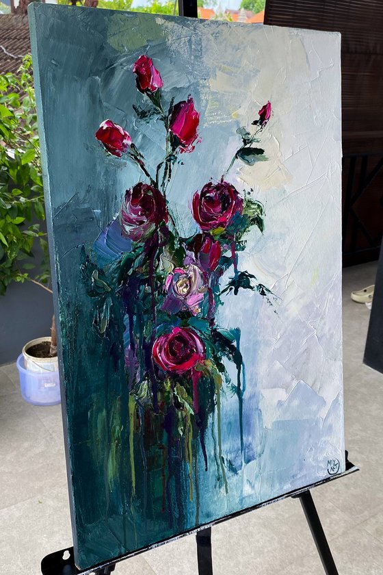 Red Rose Palette Knife Art
