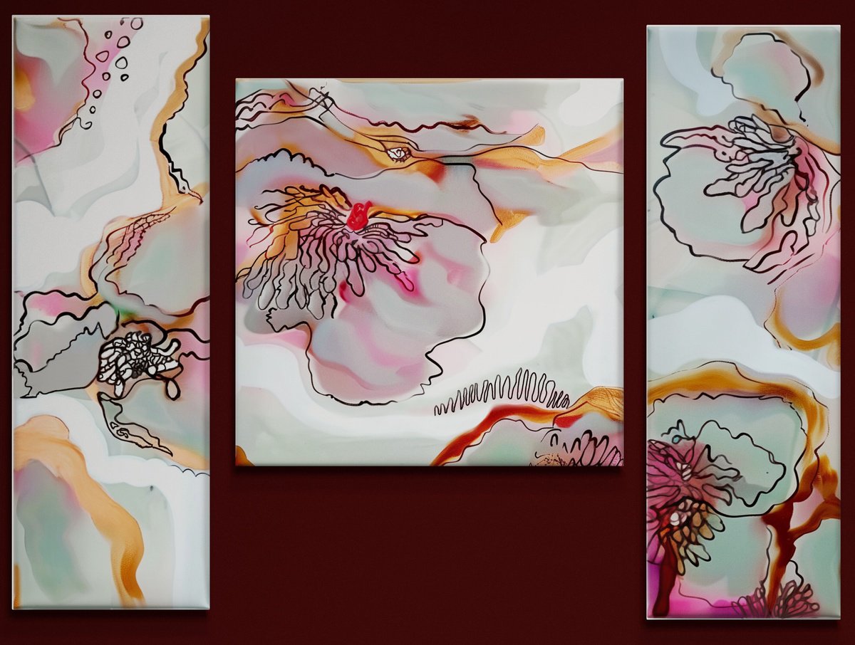 Abstract Painting By V+V Kniazievi, 79 X 59", Flowers That Remember #1, Original Artwork