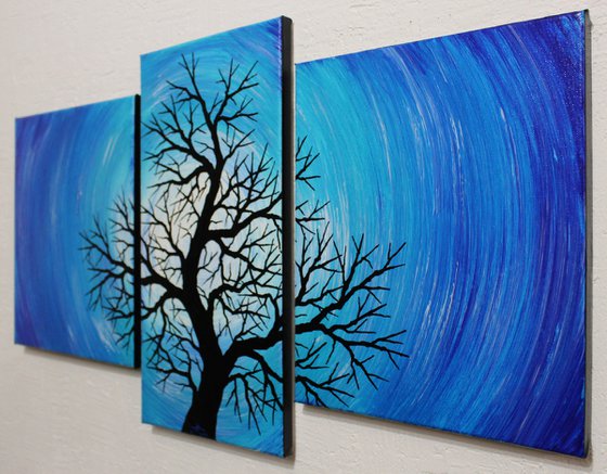 Night tree silhouette triptych