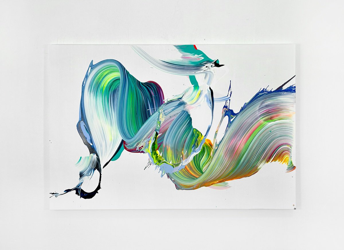 Organic Abstract Acrylic Painting By Nikolaos Schizas, 59 X 39", A Gust Of Wind, Original Artwork