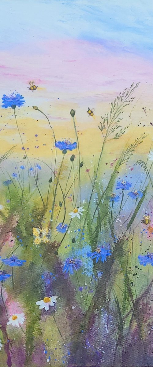 Cornflowers & bees Meadow by Michele Wallington