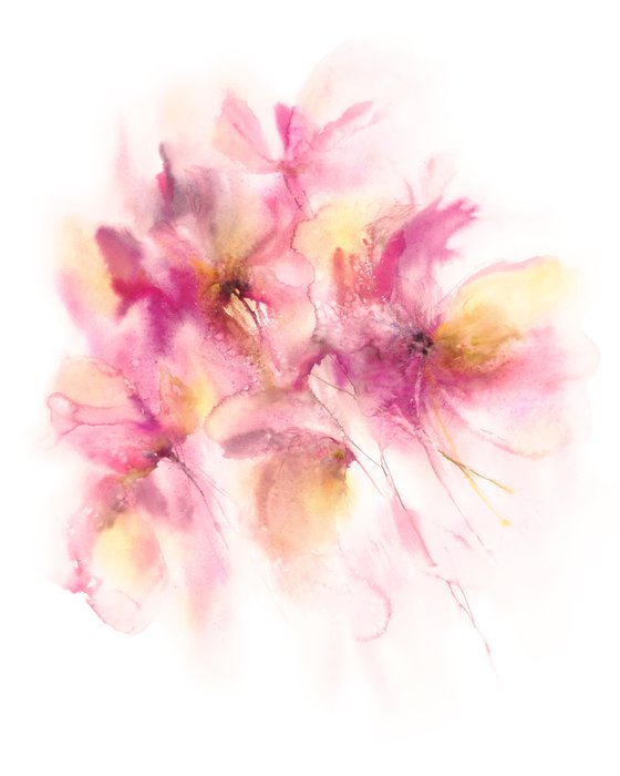 PINK WATERCOLOR PAINTING, LOOSE FLOWERS ART SAKURA