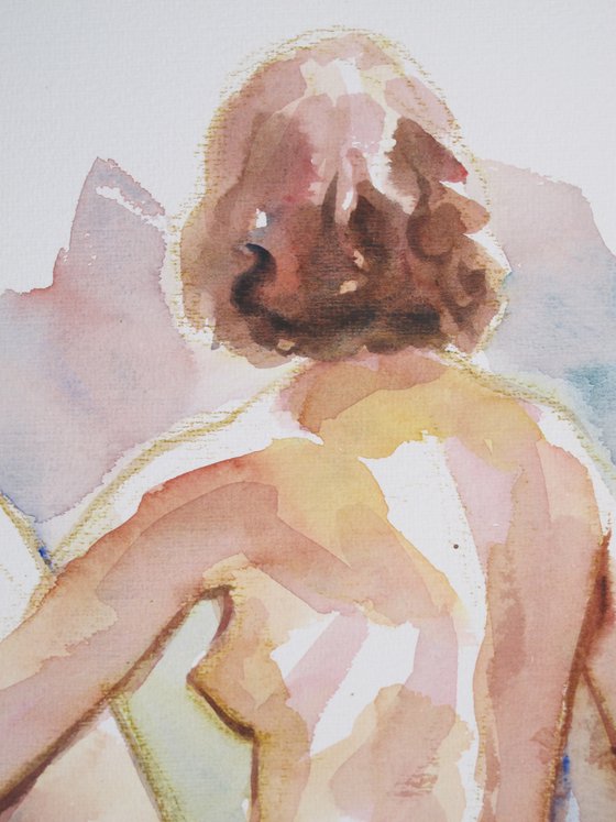 Seated female nude back study