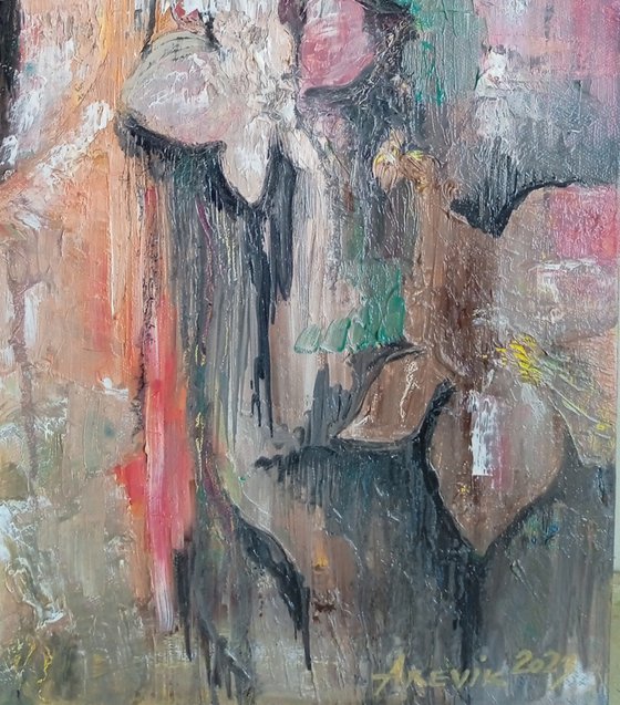 Thoughts (40x60cm, oil/canvas, abstract portrait)