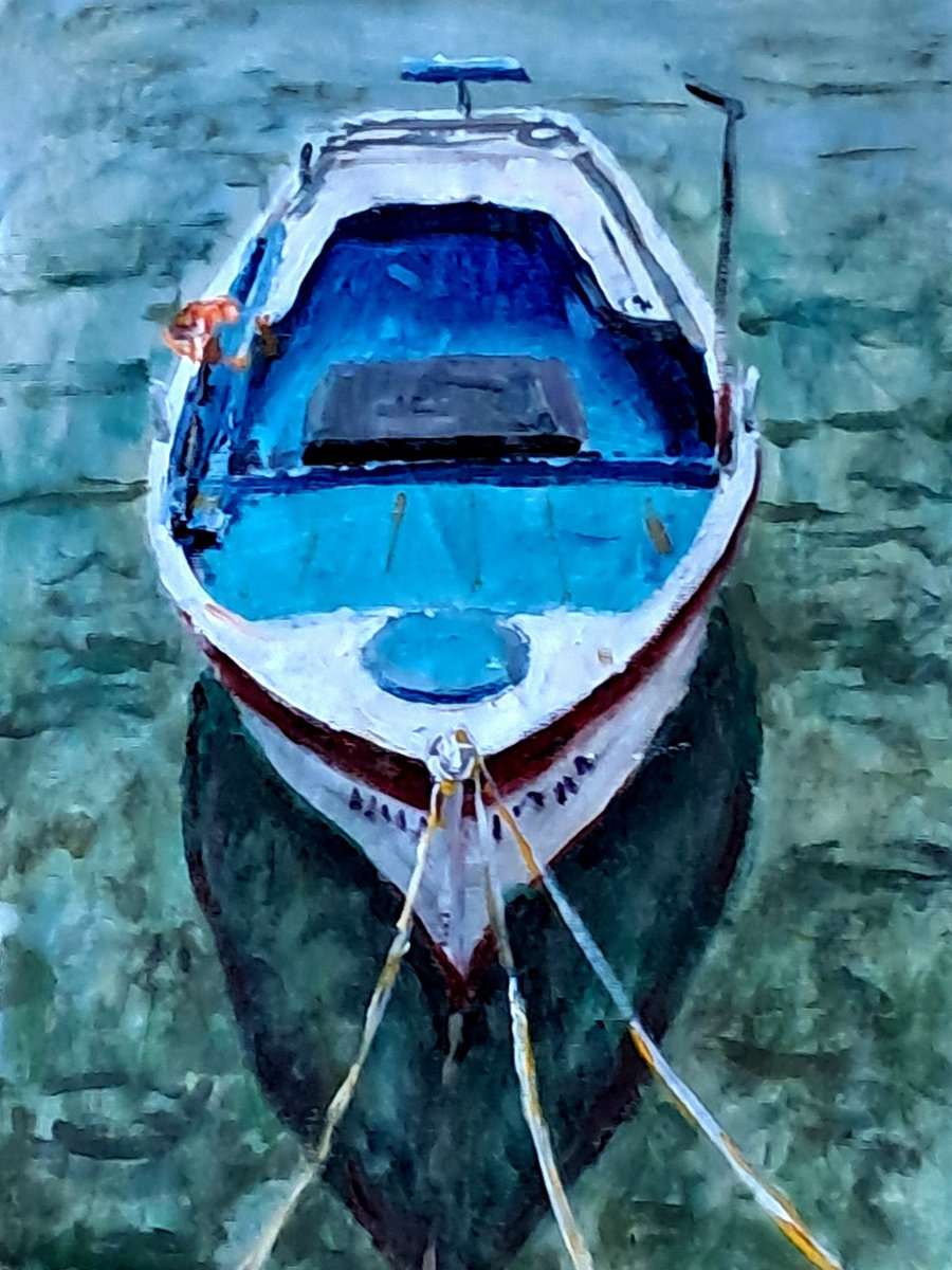  ?lue Boat By Dimitris Voyiazoglou, 17 X 20, Artwork For Sale On Artfinder