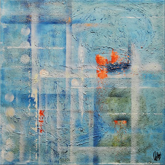 Fresh Moments  - abstract acrylic painting canvas wall art blue white gold modern art