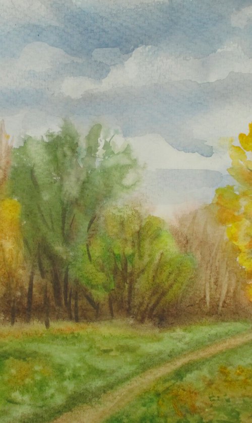 Clear autumn day - watercolor landscape by Julia Gogol