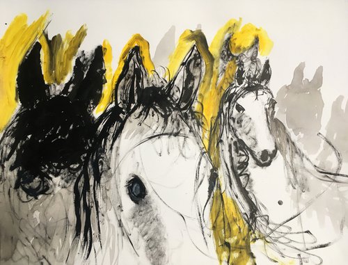 watching horses sketch by René Goorman