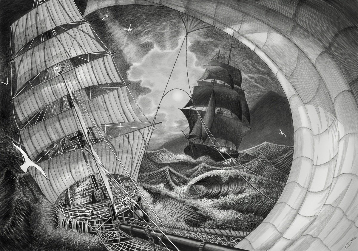Illustrative Pencil Drawing , Chasing The Storm By Graham Mckenzie-Smith, 24 X 17, Artwork For Sale On Artfinder