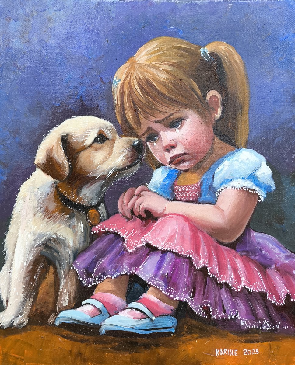 Impressionistic Portrait Oil Painting By Karine Harutyunyan, 9 X 12", A Friend In Sadness, Original Artwork