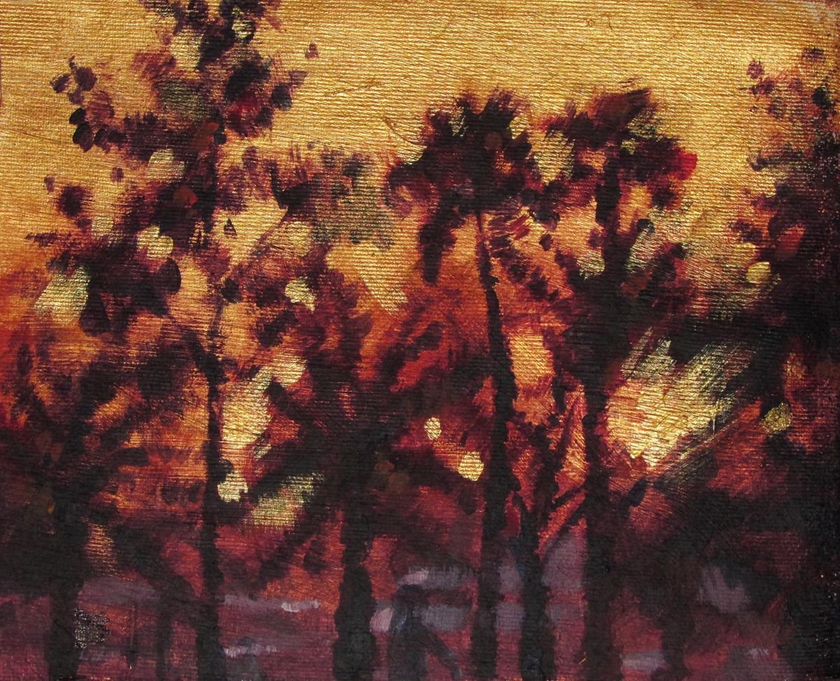 Impressionistic Landscape Acrylic Painting By Kateryna Bortsova, 9 X 7", Golden Sunset. Barcelona, Original Artwork