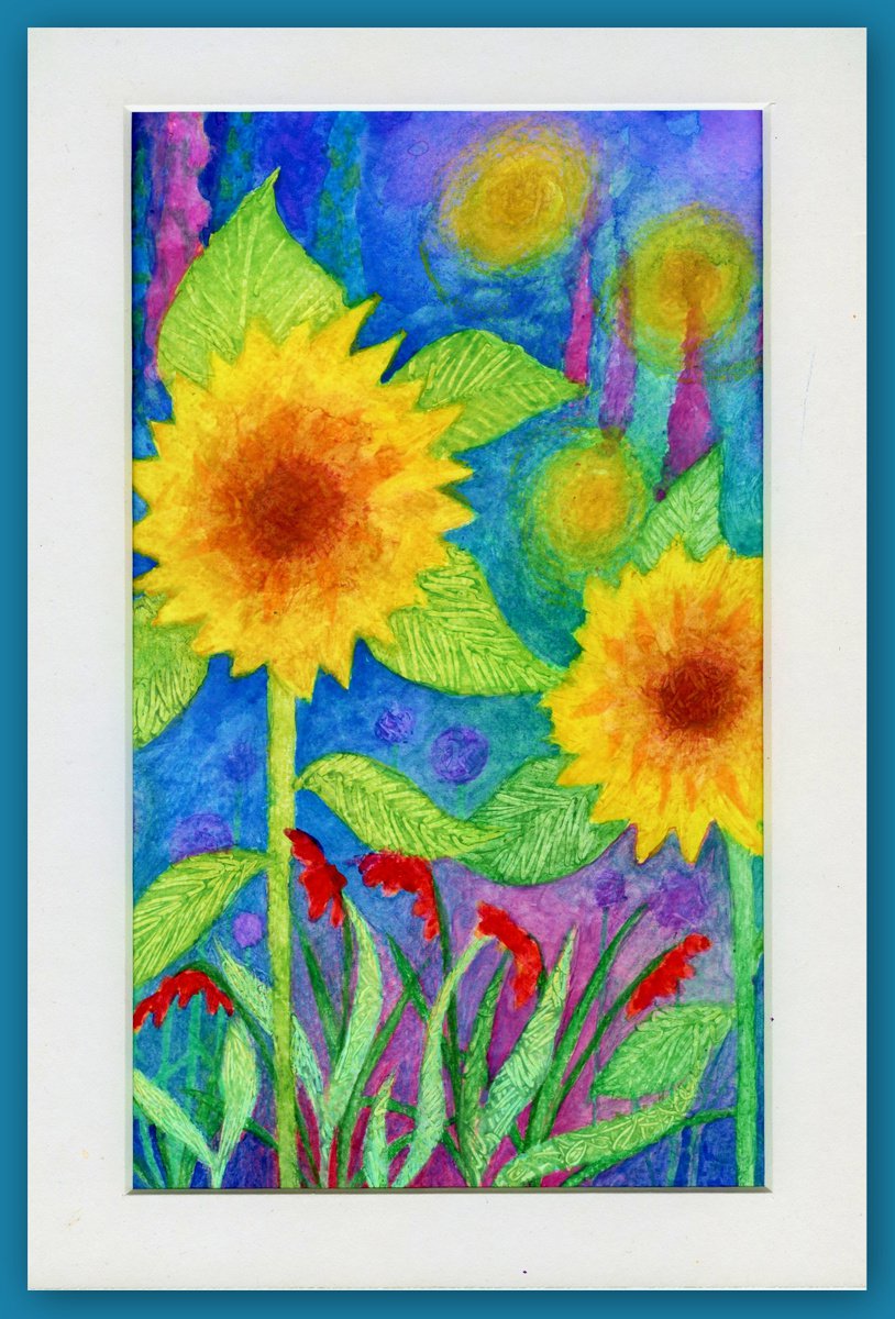 Sunflowers - mounted to fit A4 frame by Lisa Mann
