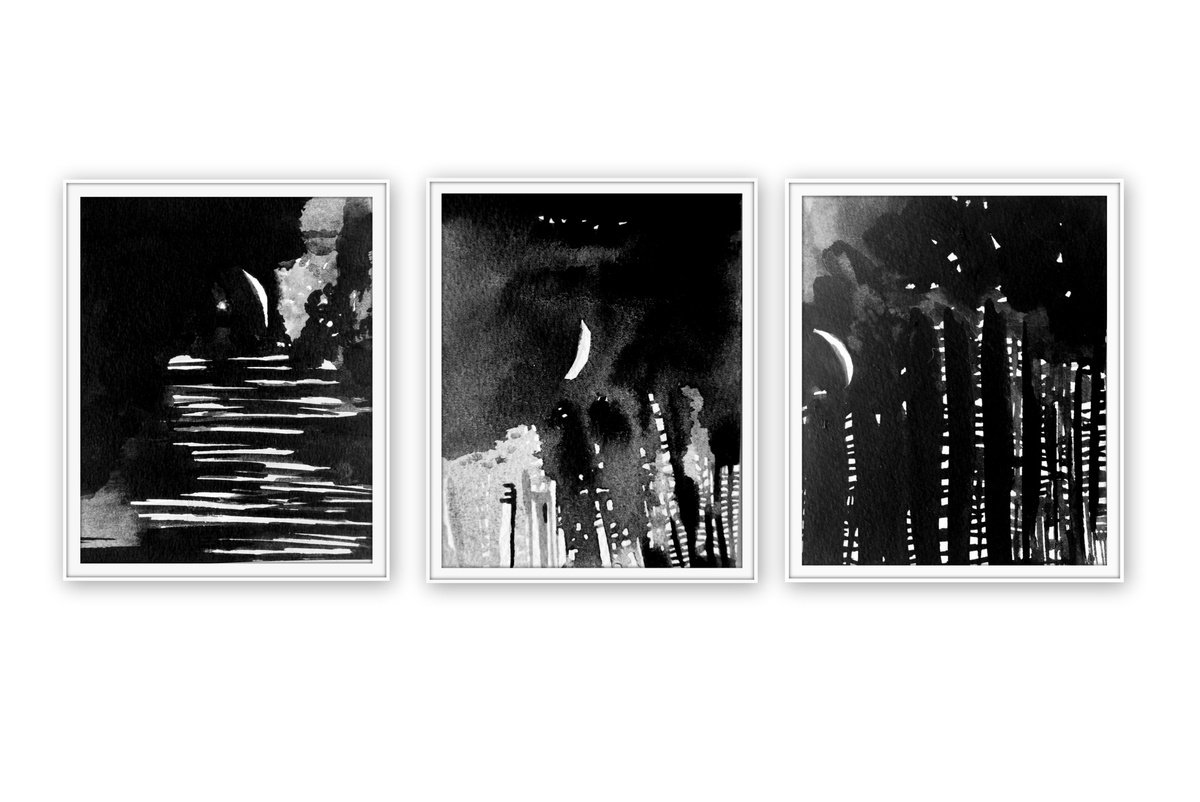 Impressionistic Animal Ink Drawing By Nadia Moniatis, 4 X 5", Nightscapes, Original Artwork