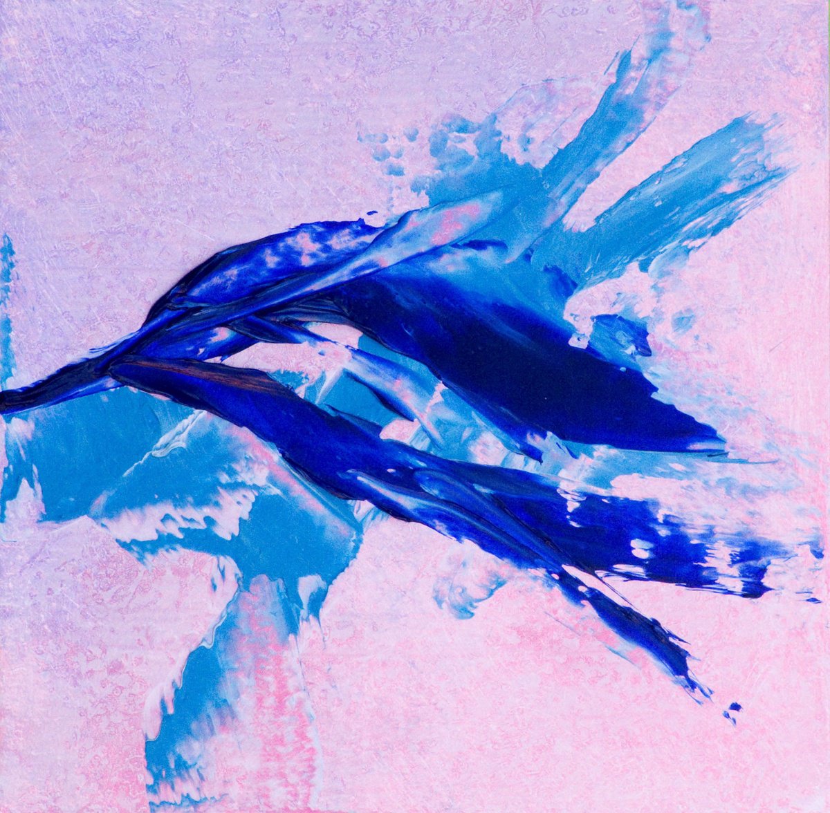 Expressive Abstract Oil Painting By Hal Bohner, 8 X 8, Alizarin And Cerulean, Original Artwork