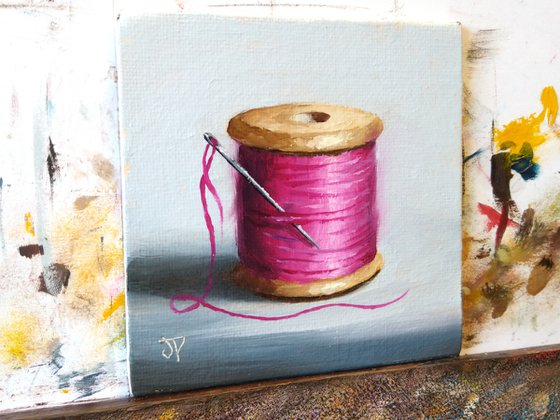 Little pink  cotton reel still life