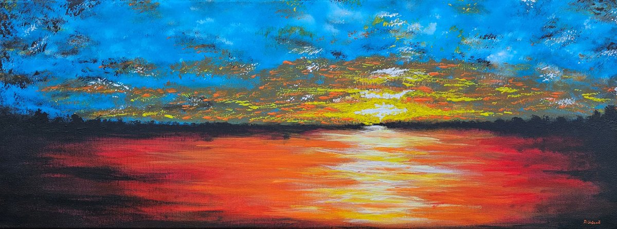 Abstract Landscape Acrylic Painting By Daniel Urbani?k, 31 X 12, Endless Sunset, Original Artwork