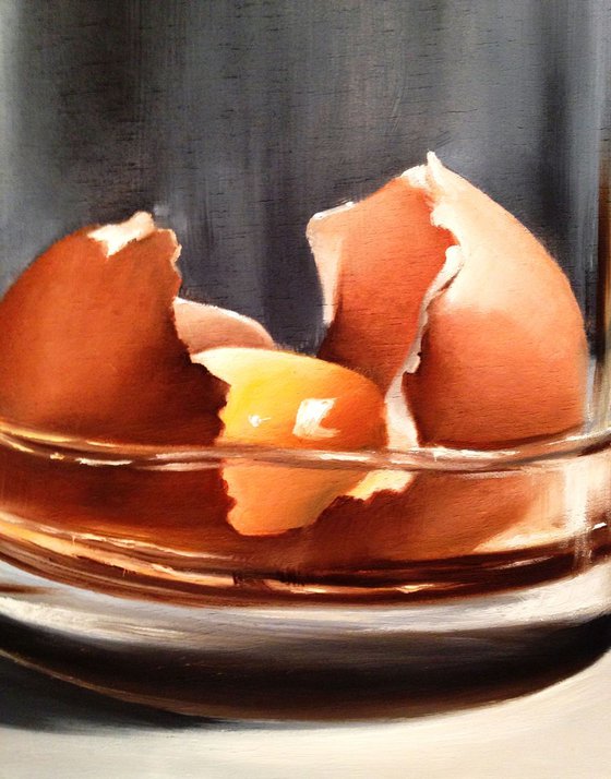 Egg in a glass - original oil painting on wood- 35 x 35 ( 14 ' x 14' )