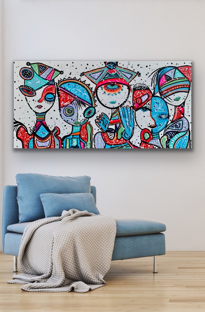 Organic Abstract Acrylic Painting By Veronica Vilsan, 71 X 35", Super Girls, Original Artwork