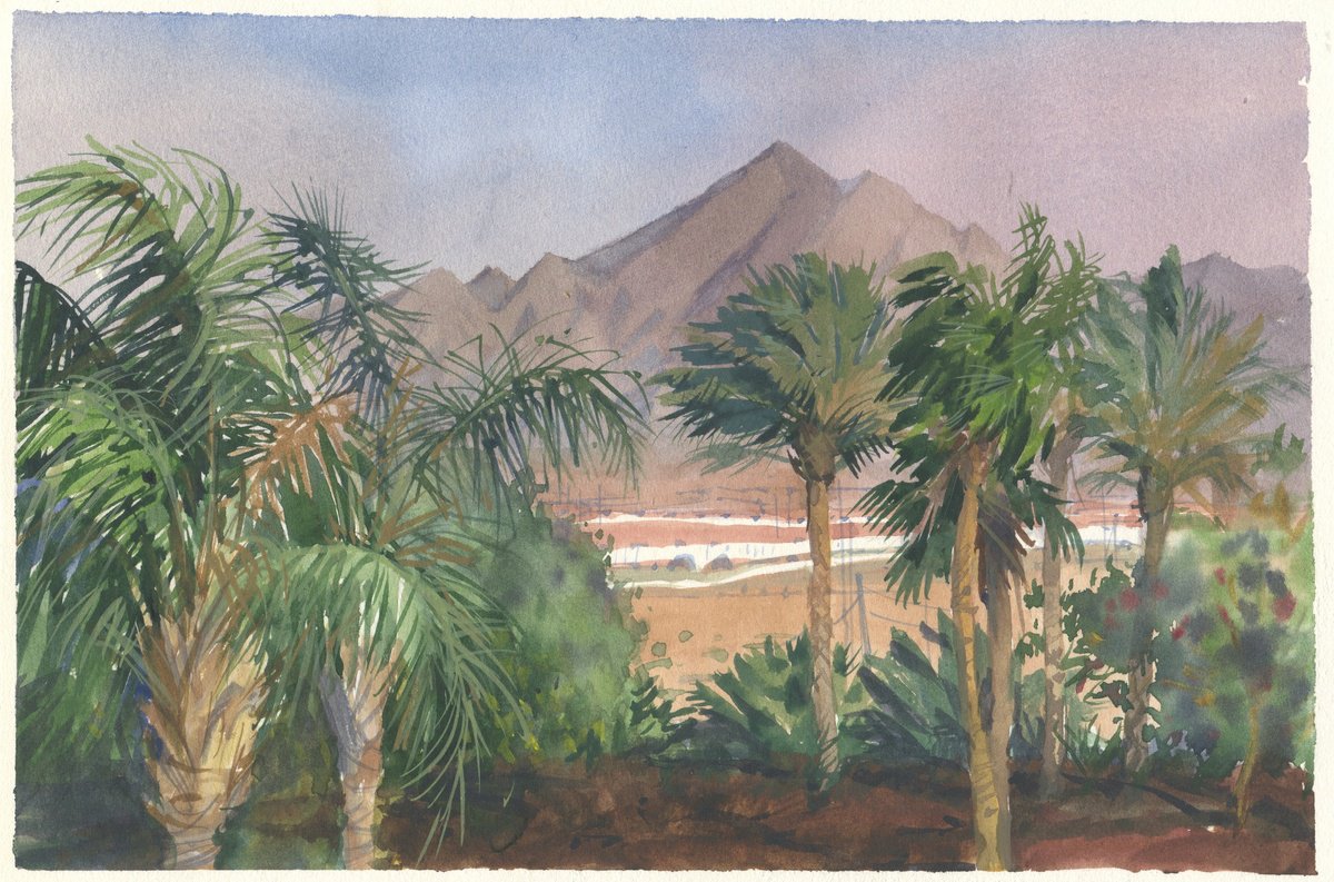 Expressive Landscape Watercolour By Samira Yanushkova, 11 X 7", Egyptian Landscape, Original Artwork