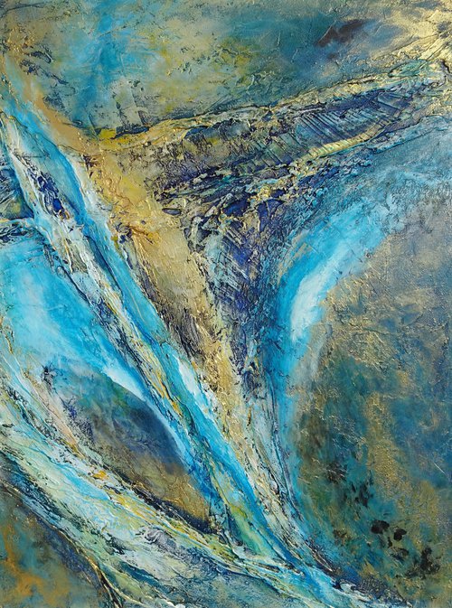 Contemporary Blue Abstract Painting. Modern Blue and Gold Textured Art by Sveta Osborne