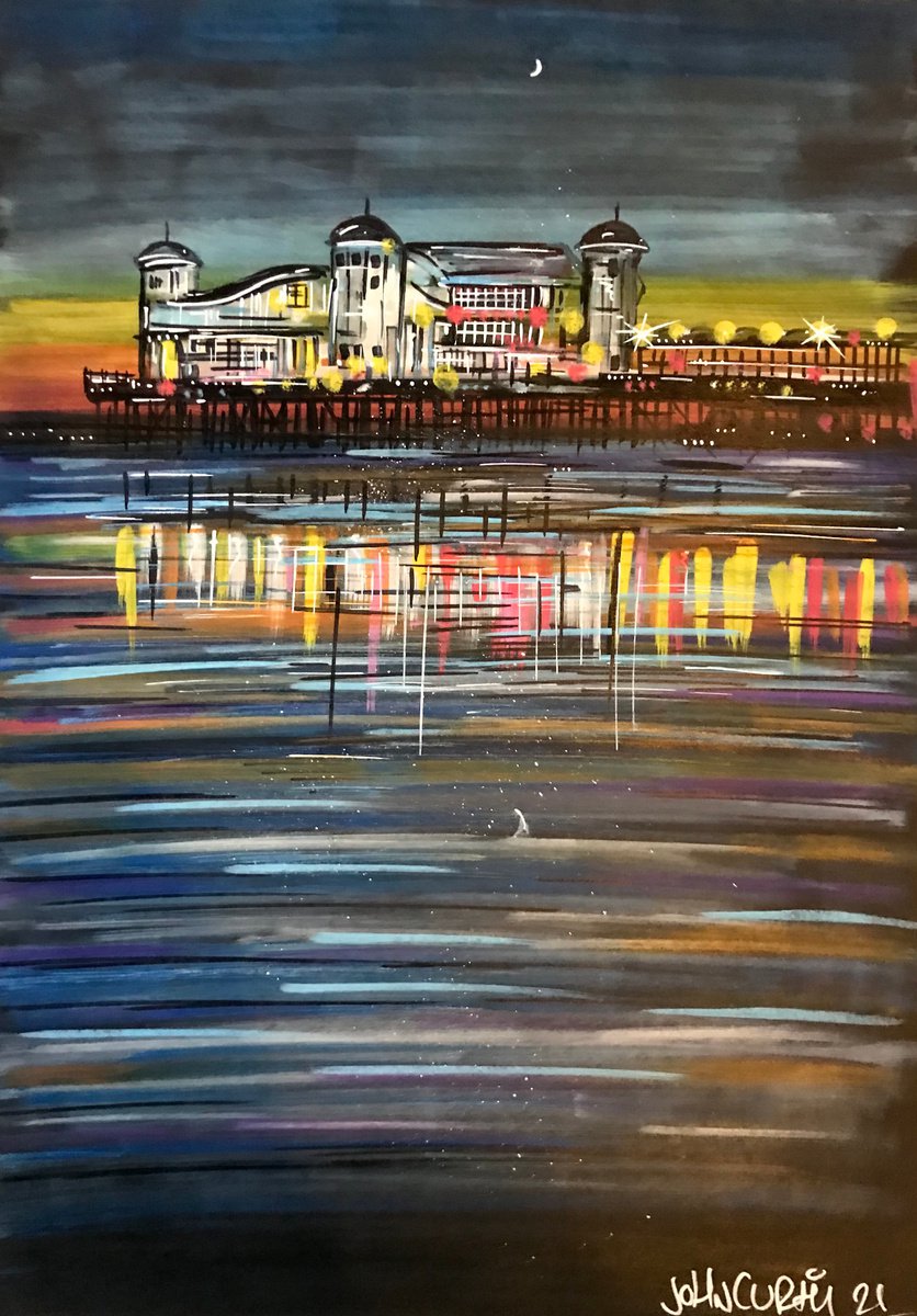 Illustrative Landscape Drawing By John Curtis, 8 X 12, The Grand Pier - Weston, Original Artwork
