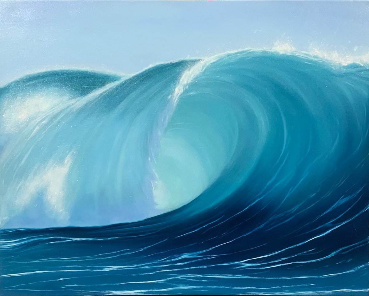 Photorealistic Landscape Oil Painting By Alla Kallass, 30 X 24, Force Of Nature. Wave, Original Artwork