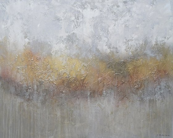 ILLUMINATE. Extra Large Abstract Gray, White, Beige, Gold  Textured Painting.