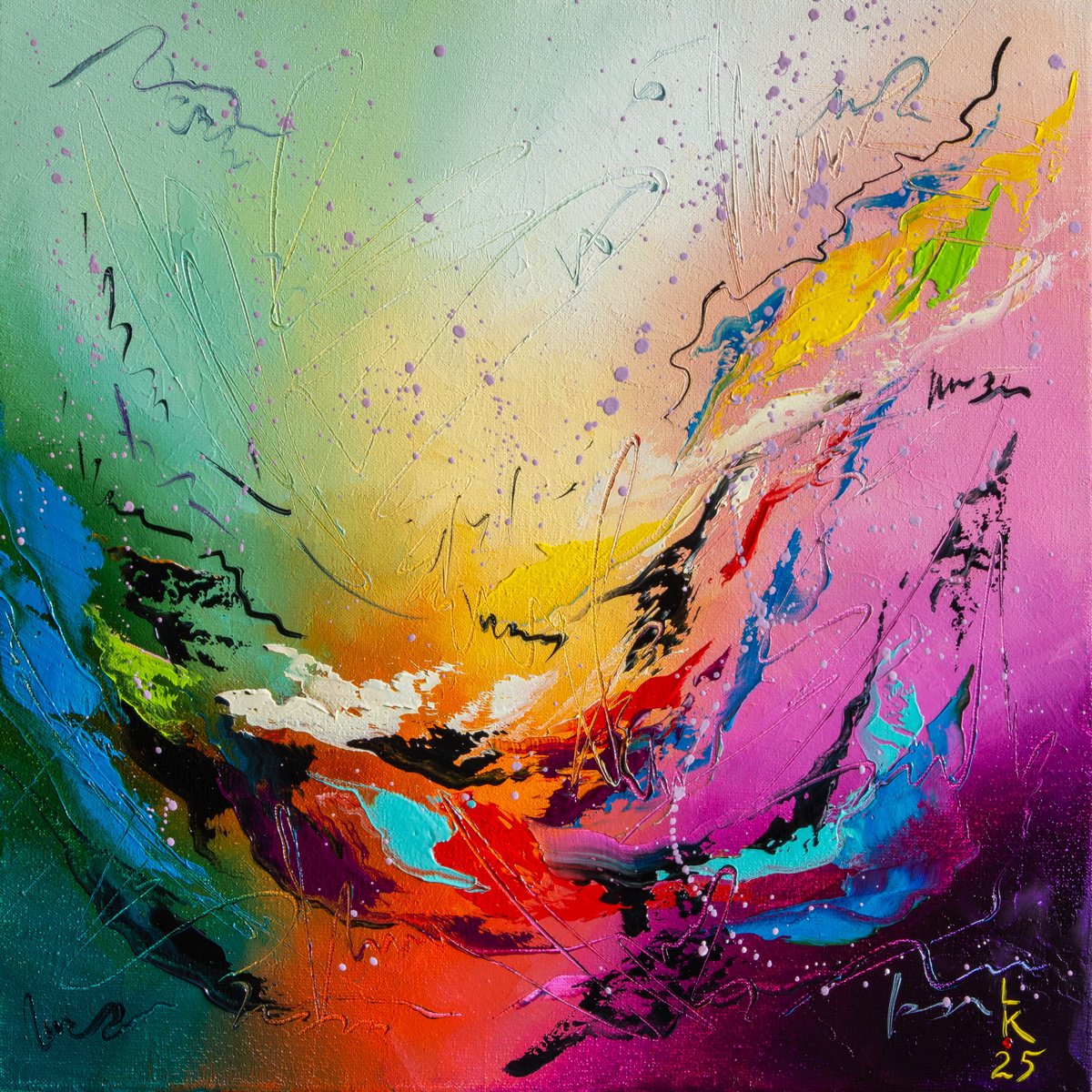 Abstract Oil Painting By Liubov Kuptsova, 12 X 12", Colorstorm, Original Artwork