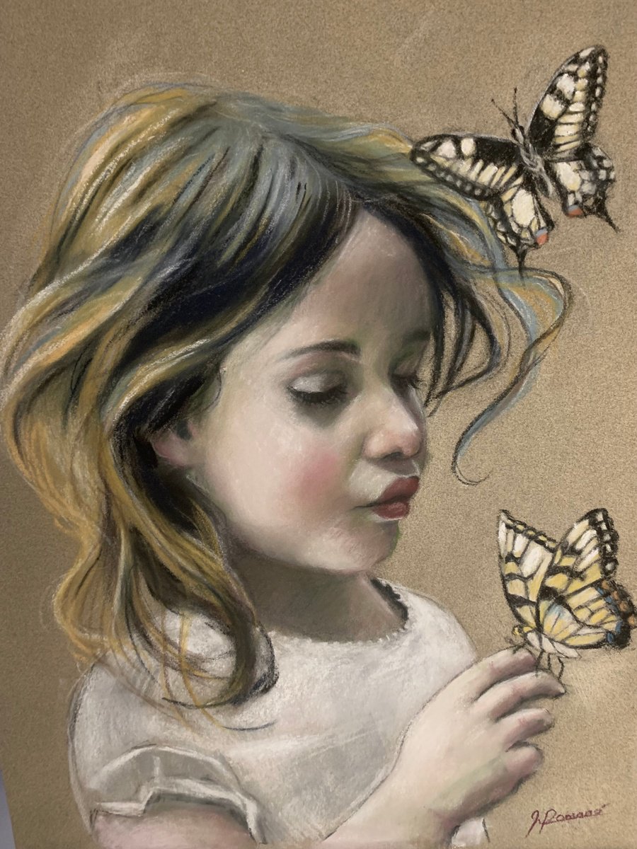 Expressive Portrait Pastel Drawing By Maria Romano, 12 X 16", Fragility Meeting, Original Artwork