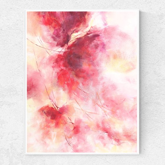 Abstract floral art, red loose flowers painting "Summer mood"