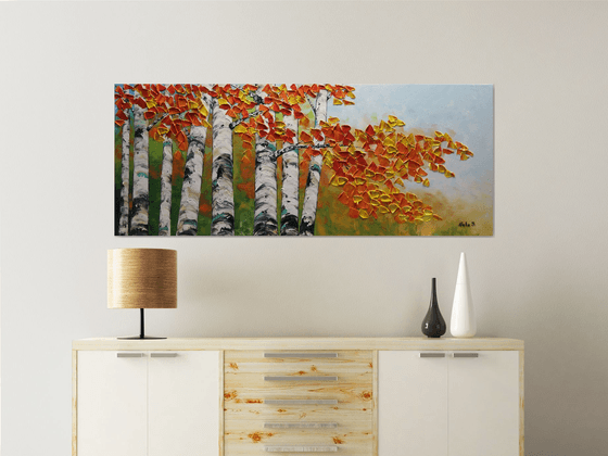 Fall Birch Forest - Textured Tree Painting