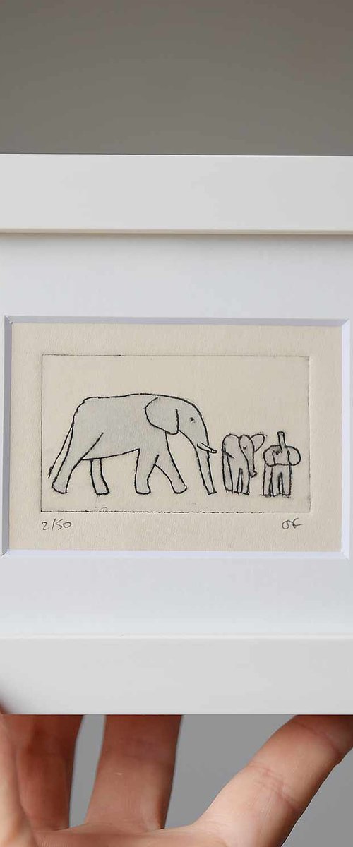 Small framed elephants by Sally Fisher