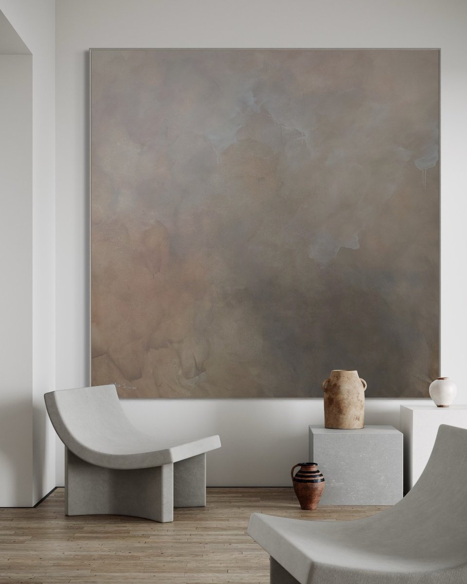 Abstract Acrylic Painting By Gabriela Azar Schreiner, 67 X 67, Sandstone Mist, Original Artwork