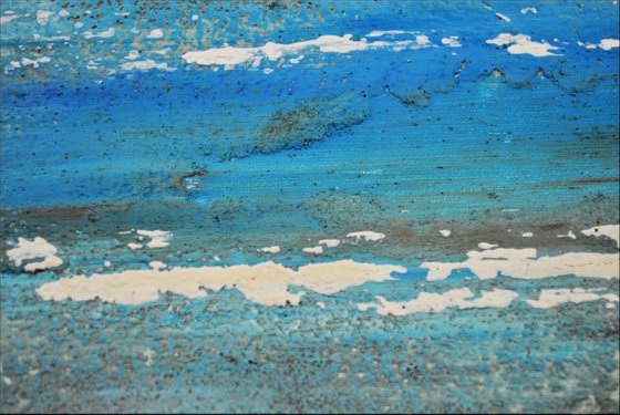 Lonely Beach  - abstract acrylic painting, canvas wall art, blue brown white, framed modern art