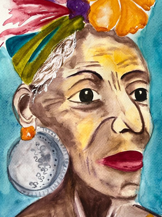 Flower Head African Woman Original Painting