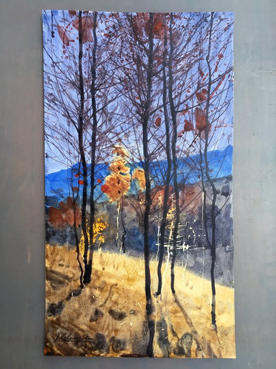 Sunny Autumn landscape with trees