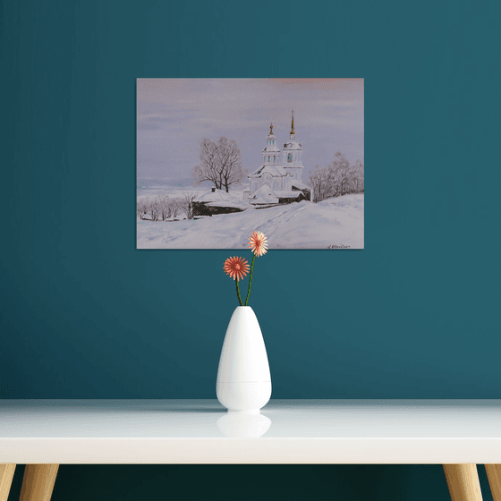 Snow Landscape, Winter Church, Countryside