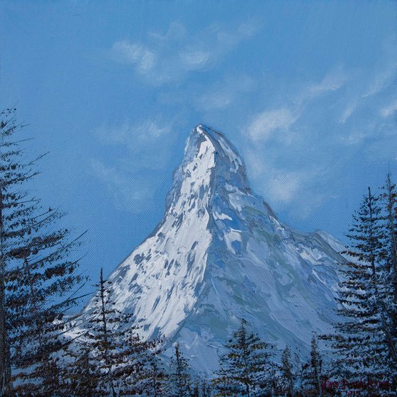 Matterhorn. Forest view - original oil painting on stretched canvas