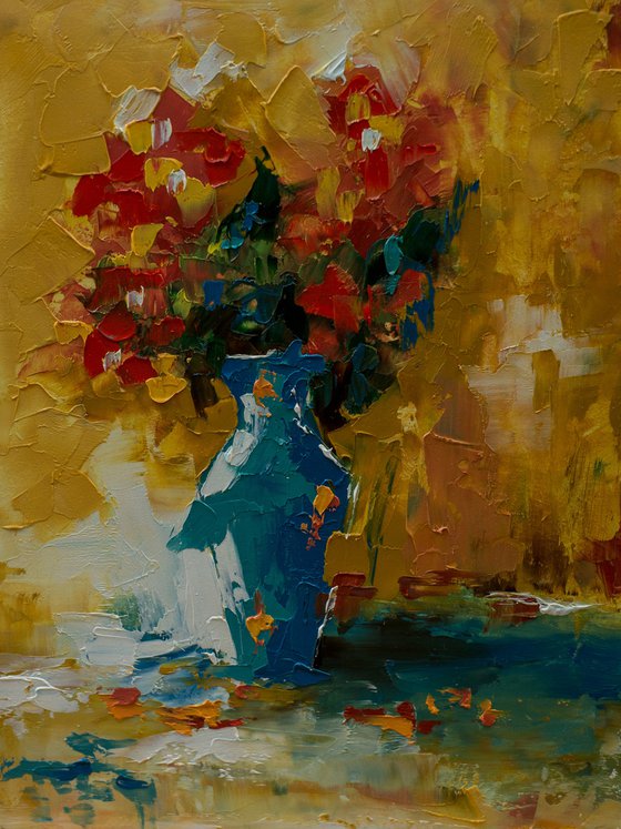 Modern still life painting. Flowers for gift