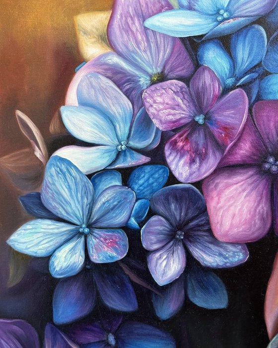 Hydrangea | Realism blue and violet flowers