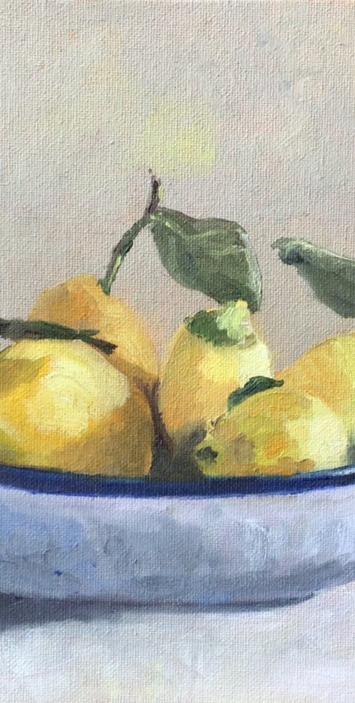 Bowl of lemons, still life painting by Julian Lovegrove Art