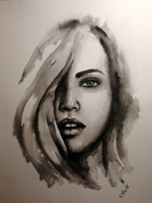 She - original watercolor portrait painting by Mateja Marinko