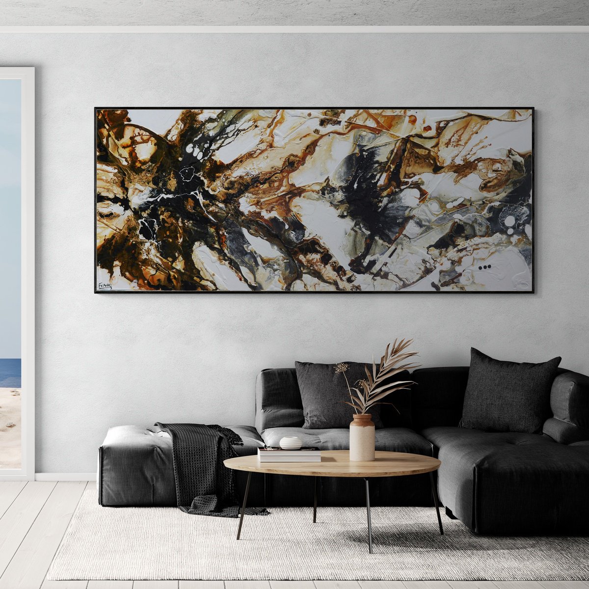 Abstract Acrylic Painting By Franko, 94 X 39, Neutral Oxide, Original Artwork