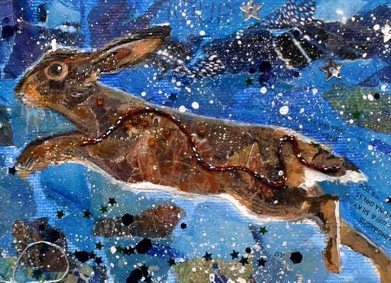 Hare leaping under the stars