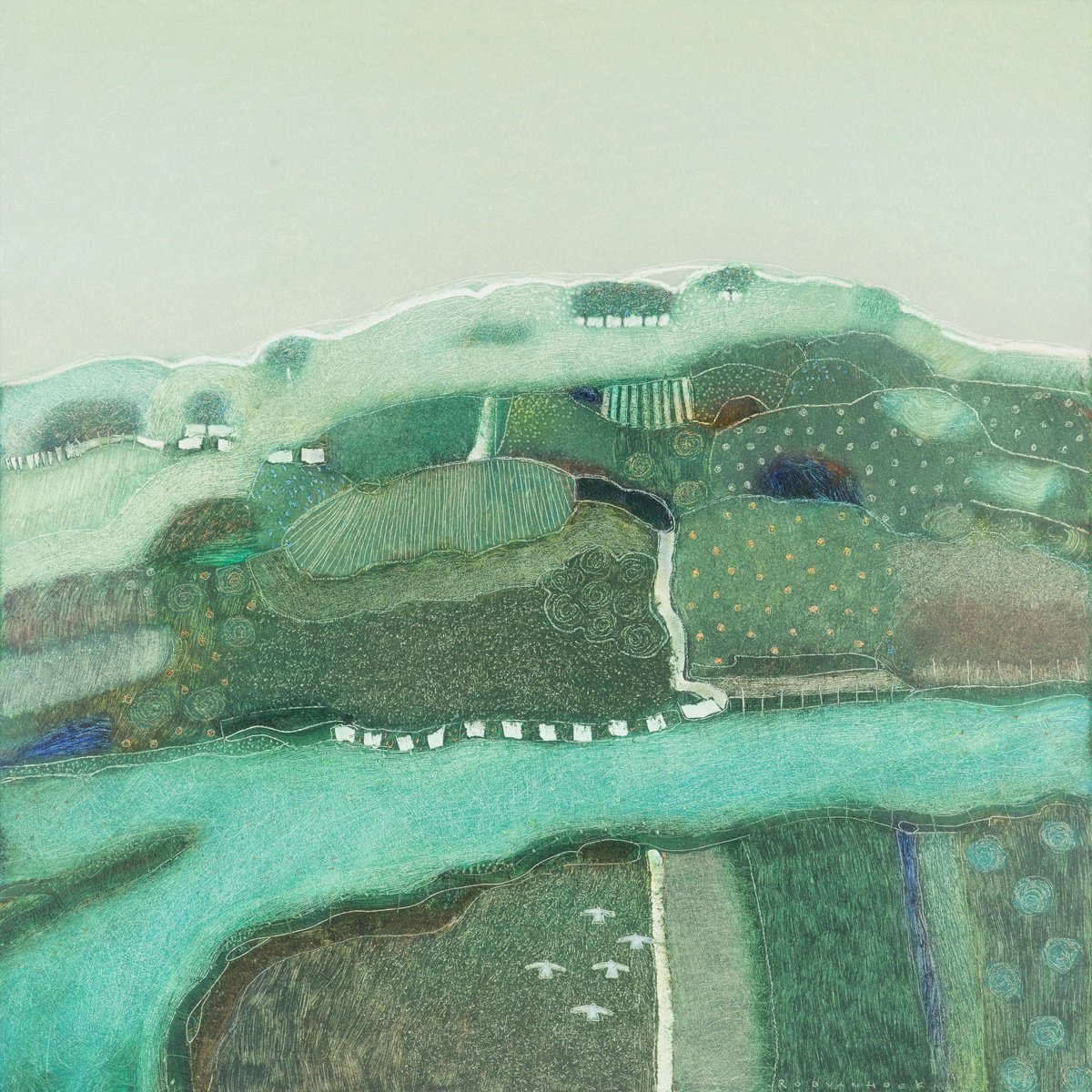 Landscape Oil Painting By Rob Van Hoek, 33 X 33", Take A Walk Down By The River, Original Artwork