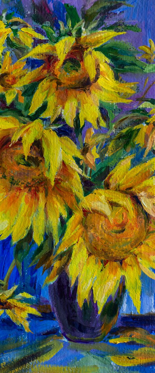 Sunflowers on blue by Galyna Shevchencko