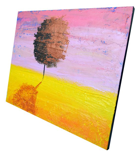 Copper Tree in acrylic and mixed medium abstract landscape