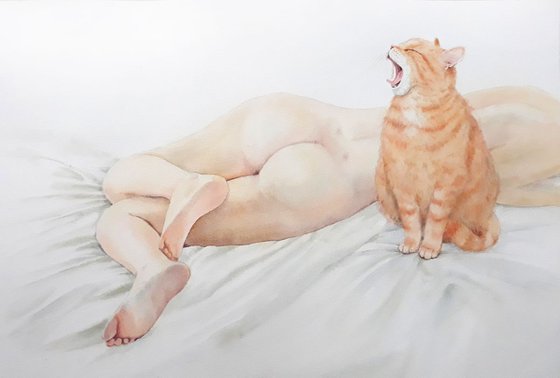 Girl&Cat - Two Gingers - Nude Woman - Nude Girl  - Ironic Erotica