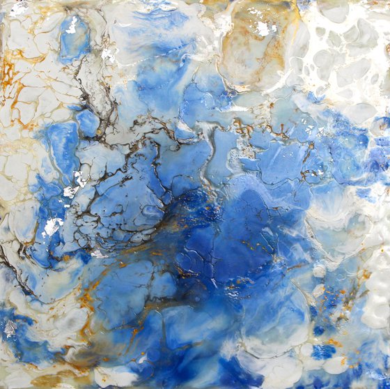 "Blue Lagoon" encaustic painting
