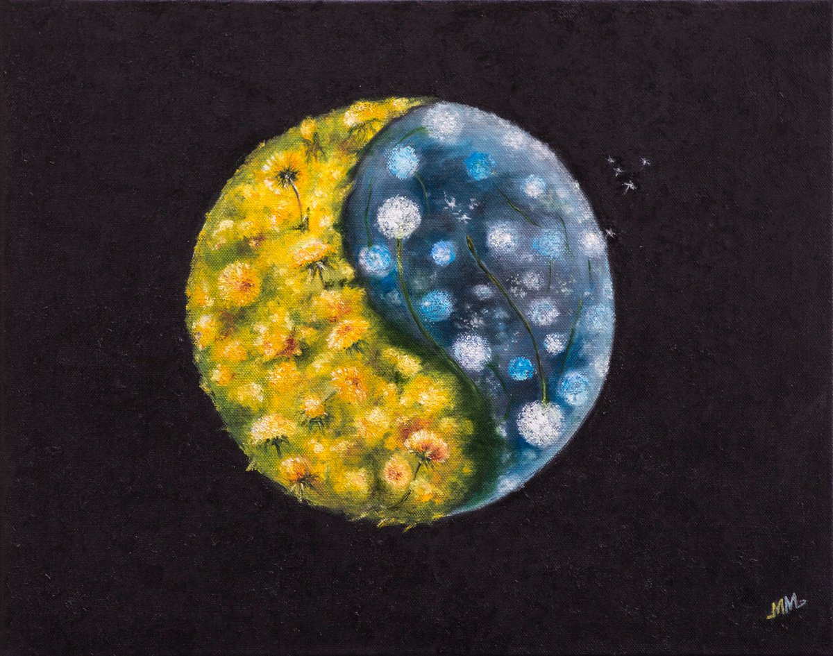 Expressive Abstract Oil Painting By Mila Moroko, 20 X 16", Yin-Yang Dan, Original Artwork